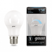 Лампа Gauss A60 11W 990lm 4100К E27 диммируемая LED 1/10/50