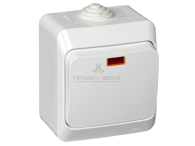 Выключатель одноклавишный с подсветкой Этюд IP44 белый [уп 14шт]